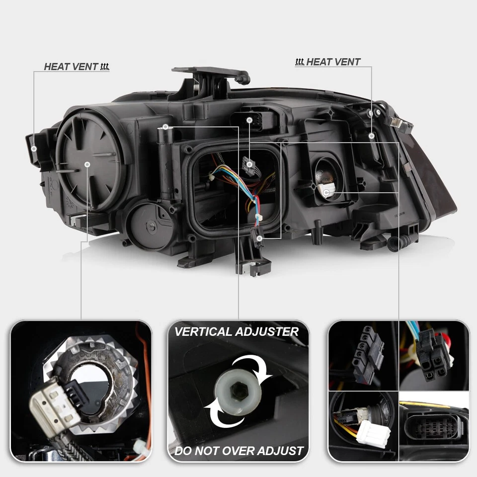 HID/Xenon Headlight For 2009-2010 Audi A4 w/o AFS w/ LED DRL Left+Right Pair Foto 4 de 4