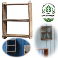 Vintage Holz Wandregal Ziegelform 31X25Cm ♻️ Recycelt ♻️ KüChenregal Wandboard