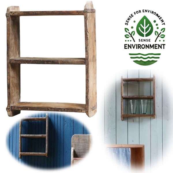 Vintage Holz Wandregal Ziegelform 31X25Cm ♻️ Recycelt ♻️ KüChenregal Wandboard-image