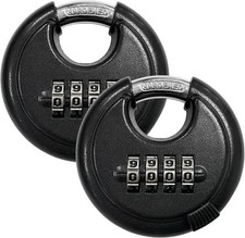 2Pack Combination Lock, 4 Digit Disc Padlock with Hardened Shackle, Black