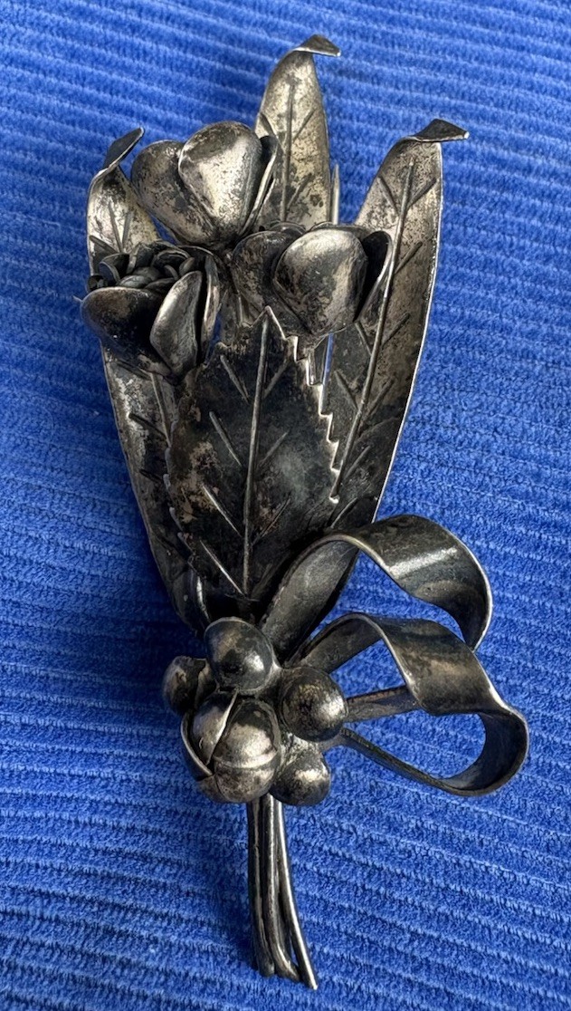 VTG 1940s WW2 Era Hobe 925 Sterling Silver 2.5” Floral Bouquet Pin Brooch 17g