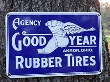 VINTAGE GOOD YEAR RUBBER TIRES AKRON, OH PORCELAIN SIGN 18" X 12"