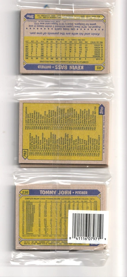 1987 Topps Baseball Factory Seled Rack Pack Puckett HOF On Top Tommy John Back - Image 2 of 2