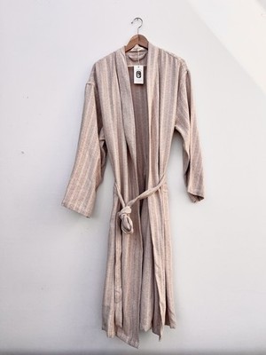 Odd Bird Gelin Robe Collection Size XL Quick Dry Beige Indigo Striped Jacket