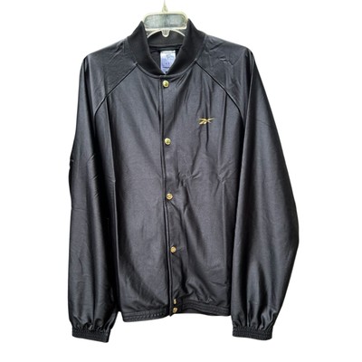 NEW Reebok Jacket Gold Snap Satin Y2K Casual Jacket Black Gold Mens Size Medium