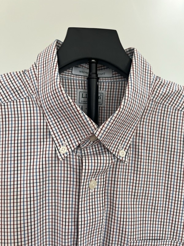 L.L.Bean Dress Shirt Wrinkle Resistant Cotton Button-Down Check Size 17-34 OJMR7