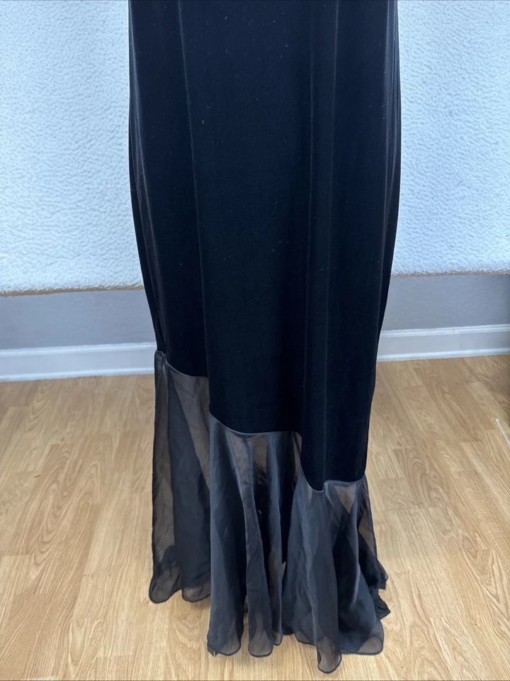 Women's ONYX NITE Maxi Dress  BLACK Velvet CHIFFON Whimsigoth Witchy Black Fairy - Image 3 of 4