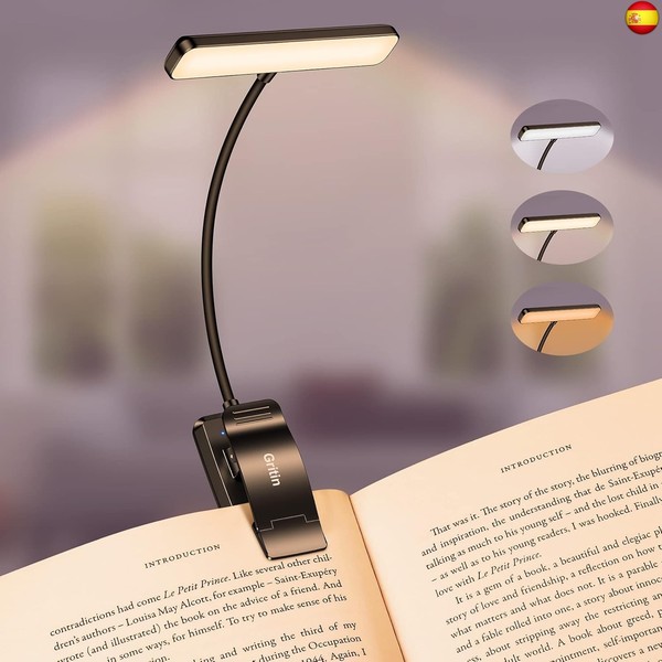 Gritin 19 LED Luz de Lectura, Lámpara de Lectura USB Recargable de 360° F