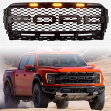 For 21-23 Ford F-150 F150 Bumper Upper Grill Black Grille Raptor Style W/ Light