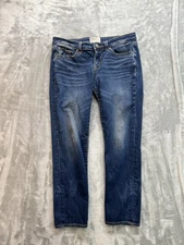 BKE Stelle Crop Jeans Womens Sz 27 Blue Whiskered Low Rise Faded Denim Stretch