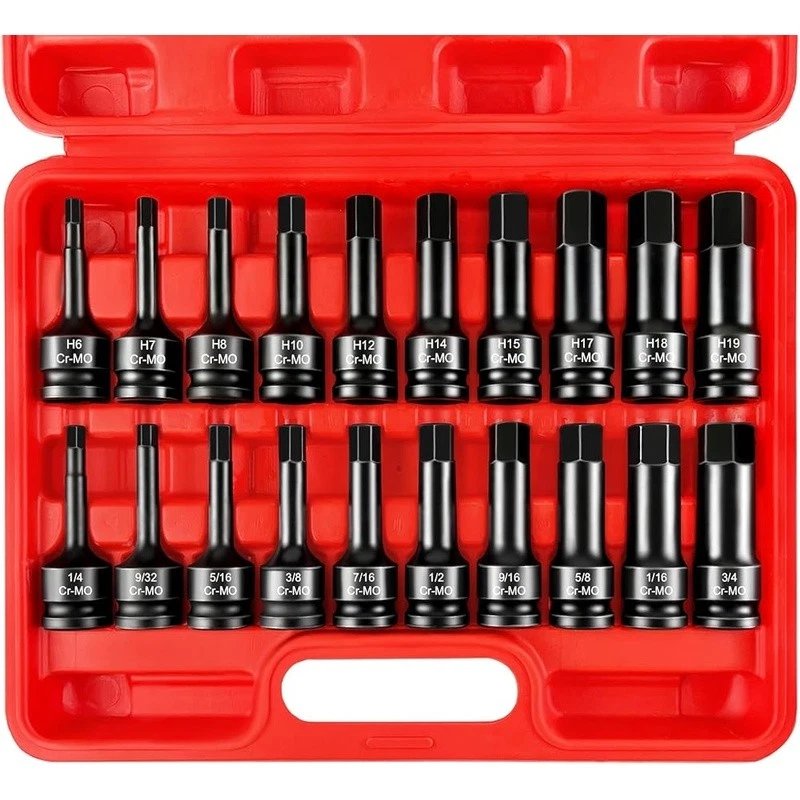 1/2 Drive Master Impact Hex Bit Socket Set 20 Pieces SAE Metric Tools Carry Case - Image 2 of 4