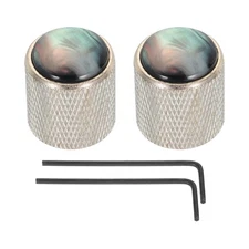2 x Guitar Bass Dome Knob Black Shell Top 6mm Silver Metal Volume Tone Control