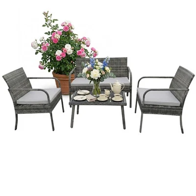 Ensemble salon jardin 4 pcs - banc 2 places, 2 chaises, table rotin synthétique - Photo 1/2