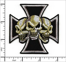 20 Pcs Embroidered Iron on patches Tri Skull head on Cross 71x71mm AP021kB
