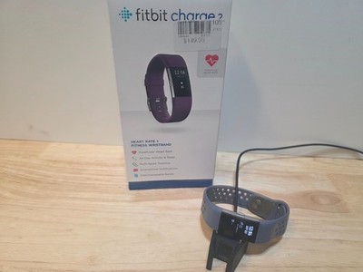 Fitbit Charge 2 Fitness Tracker Watch Gray Band Charger Box -Working See Photos