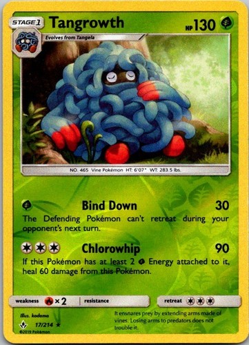 Tangrowth 17/214 Sm-Unbroken Bonds Reverse Holo NM - Amazing Condition