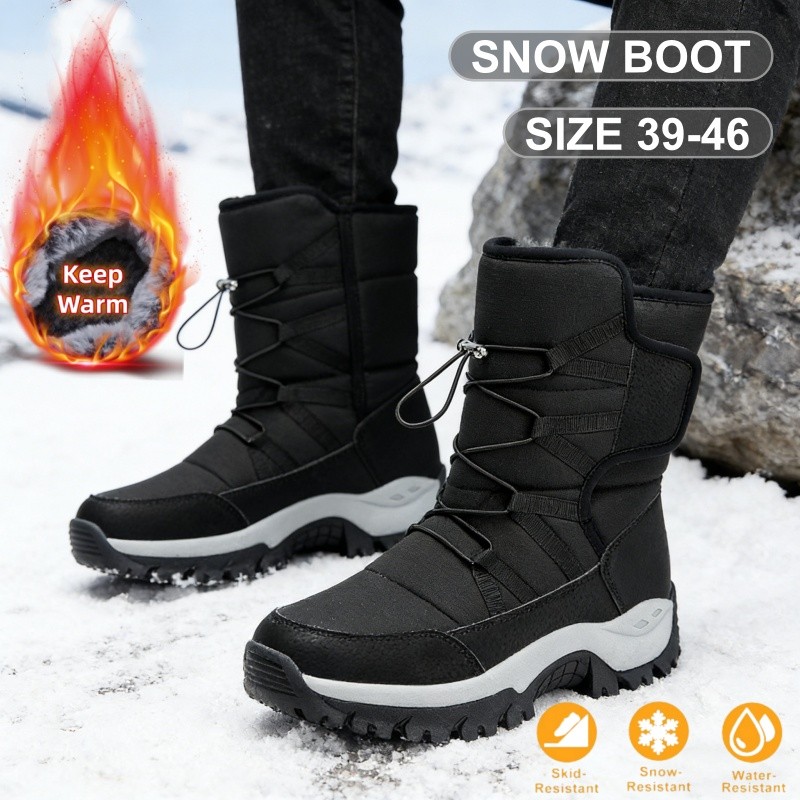 Men Outdoor Warm Snow Boots Plush Lining Anti Slip Combat Boots Water Resistance