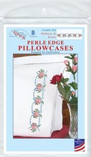 Jack Dempsey Stamped Pillowcases W/White Perle Edge 2/Pkg-Ribbons  Roses