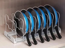 SIMPLE HOUSEWARE Expandable Pan Organizer Rack, 10 Adjustable, White NEW