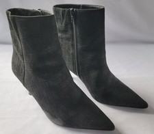 M&S Coll weite Passform schwarz Wildleder Mokassin Kroko Stiefeletten UK 7 Insolia Pfennigabsätze