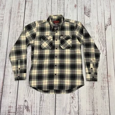 Dixxon Cro-Mags Alpha Omega Flannel Men's M Cream Black Plaid D-Tech Long Sleeve