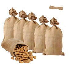 6 Pack Burlap Bags, 19.5 35 inch Potato Sack Race Bags Natural Jute with Ro...