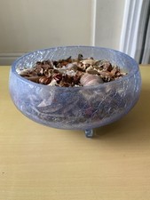 Vintage Blue Crackle Glass Footed Bowl & Potpourri