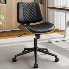Armless Office Chair, Mid Century Modern Desk Chair with Walnut Wood Back SGS