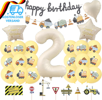 32 StüCk Bagger Geburtstag Deko 2 Jahre, Bagger Folienballon 2 Jahre, Mit Bauste