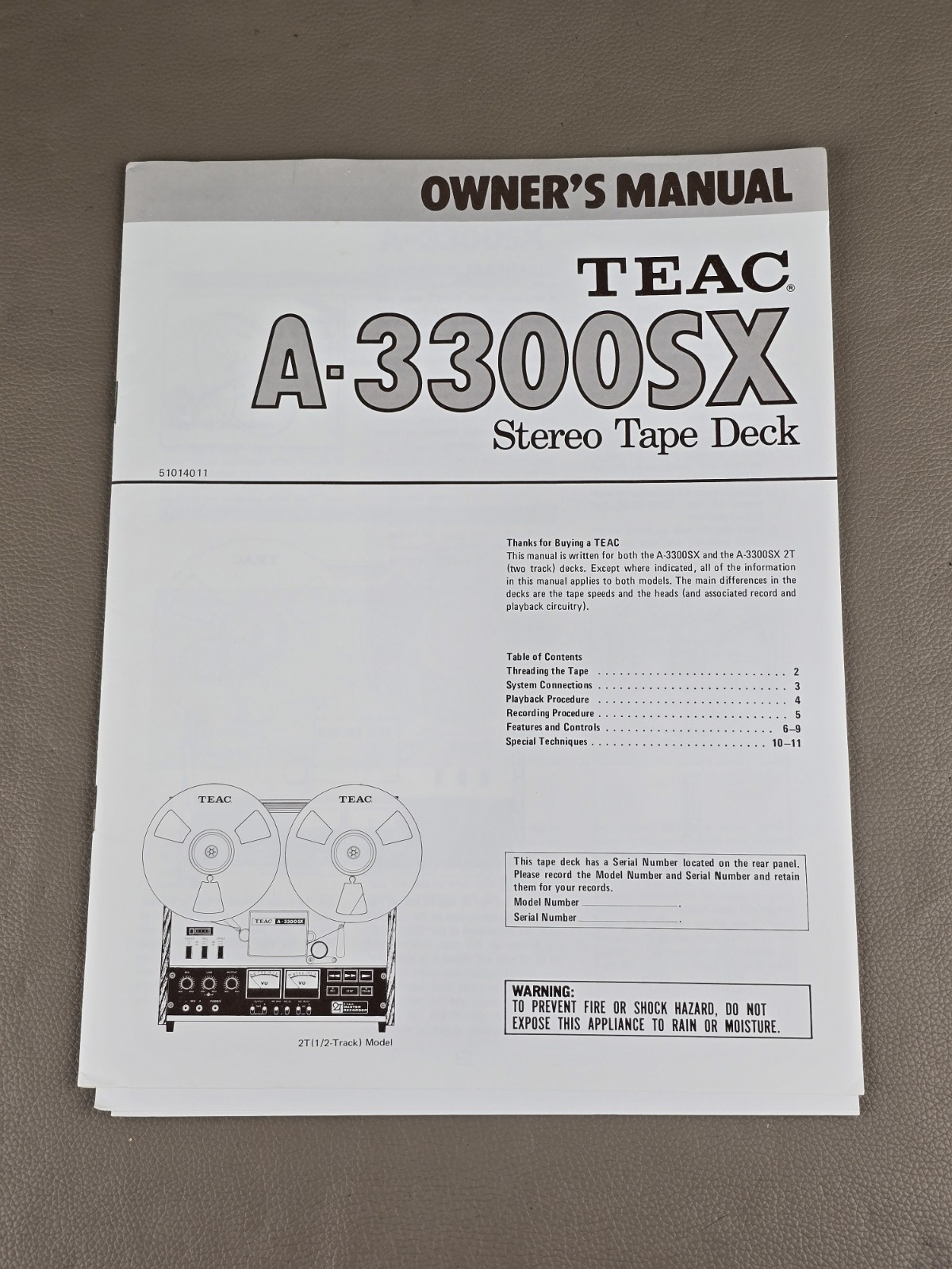 TEAC Stereo Tape Deck A-3300SX Owners Manual D-2968