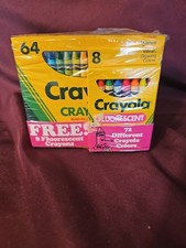 1989 Crayola CRAYON 64 Count Plus 8 Extra Fluorescent 72 Total UNUSED BOX