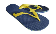 Havaianas Brasil Flip Flops Layered Navy Blue w/ Citrus Yellow Mens Size 10/11