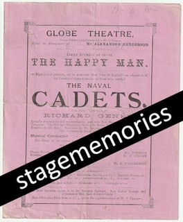 1880 Globe Theatre programme Naval Cadets flop Genee Der Seekadett Selina Dolaro