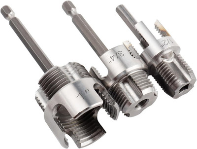 3Pcs PVC Pipe Threader Kit 1/2'' 3/4'' 1'' NPT, Integrated Internal & External Pipe