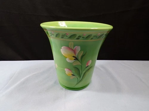 Fenton Painted Chameleon Green Glass Rosenthal Collection Flip Vase Flowers