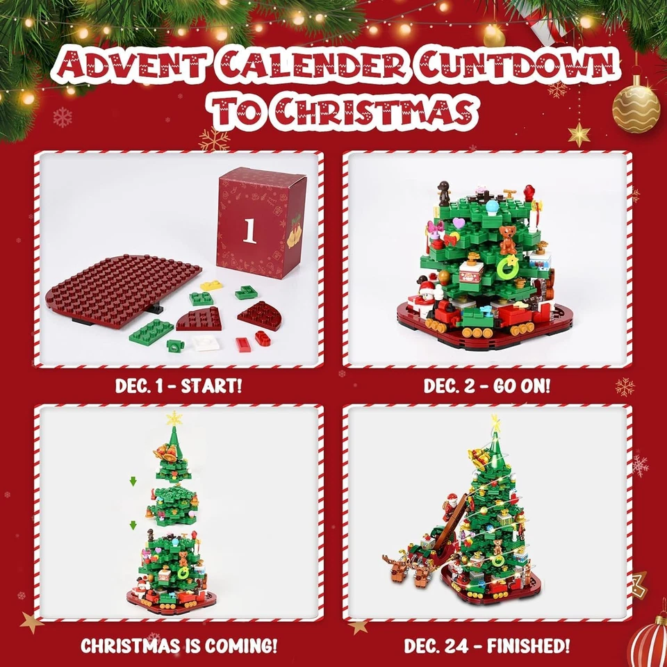 Advent Calendar 2025 - Christmas Tree Building Block Set, 1011 Pieces Christmas  - Image 3 of 4