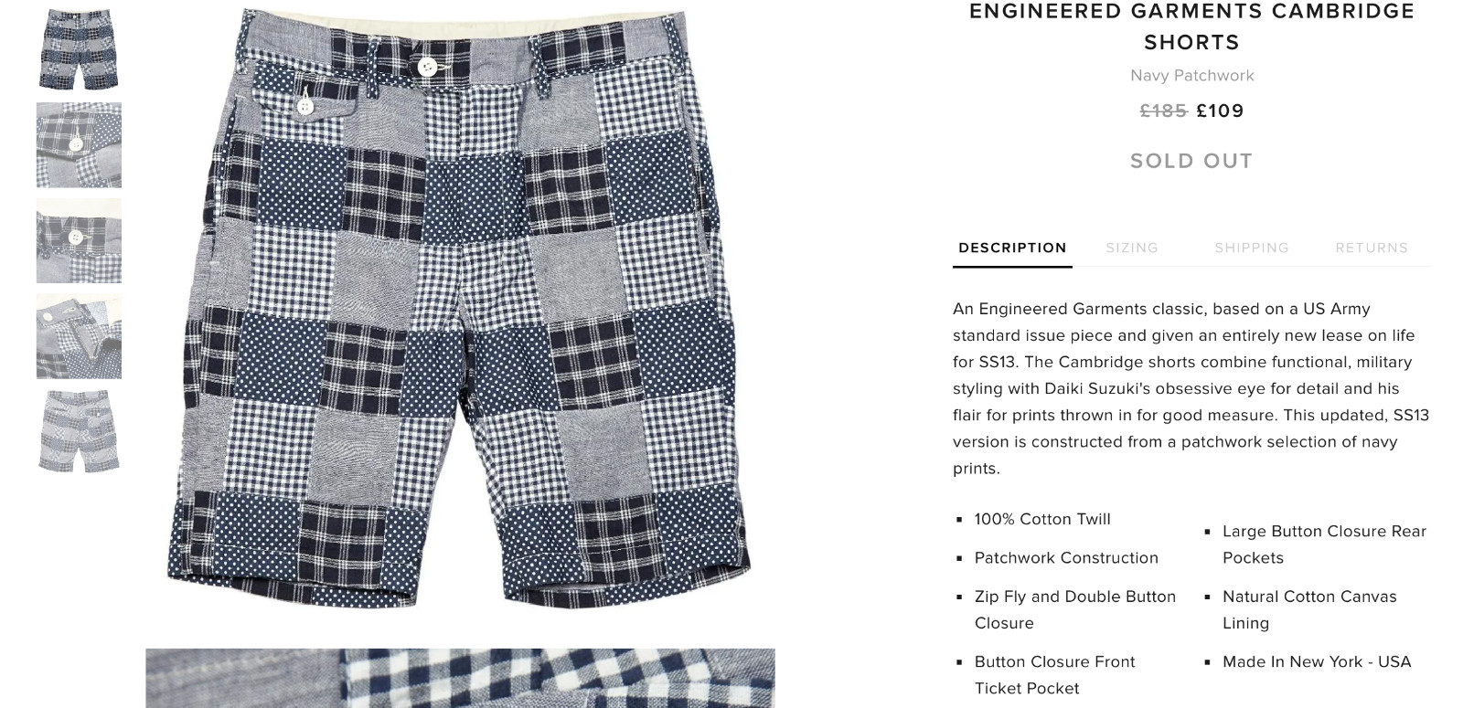 ENGINEERED GARMENTS Navy Blue Patchwork CAMBRIDGE… - image 14