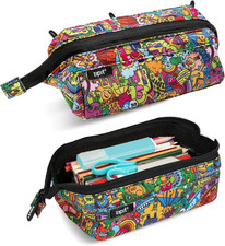ZIPIT Lenny Pencil Case, Large Zipper Pouch for Girls and Boys, Doodles Aesthe