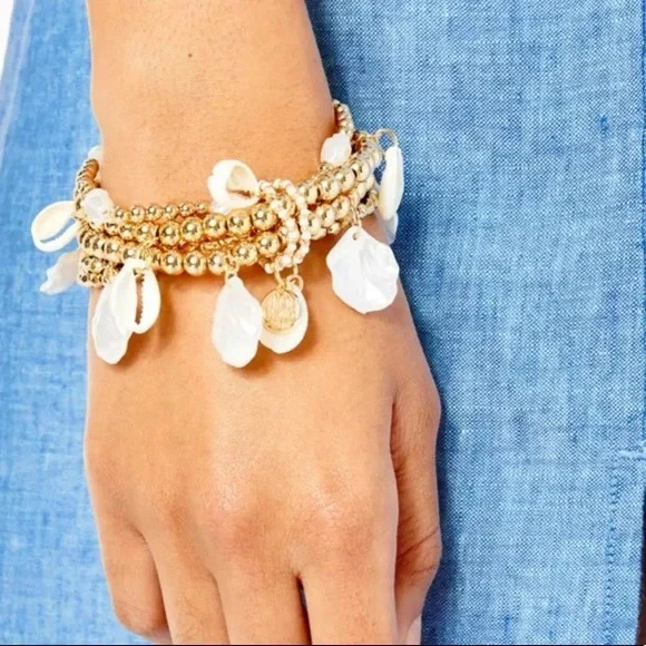 Lilly Pulitzer W1212 Womens Beaded Gold/White So Shellegant Bracelet Set - Image 2 of 4