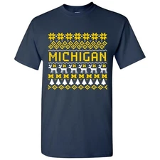 University of Michigan Wolverines Holiday Ugly Sweater T Shirt - Navy