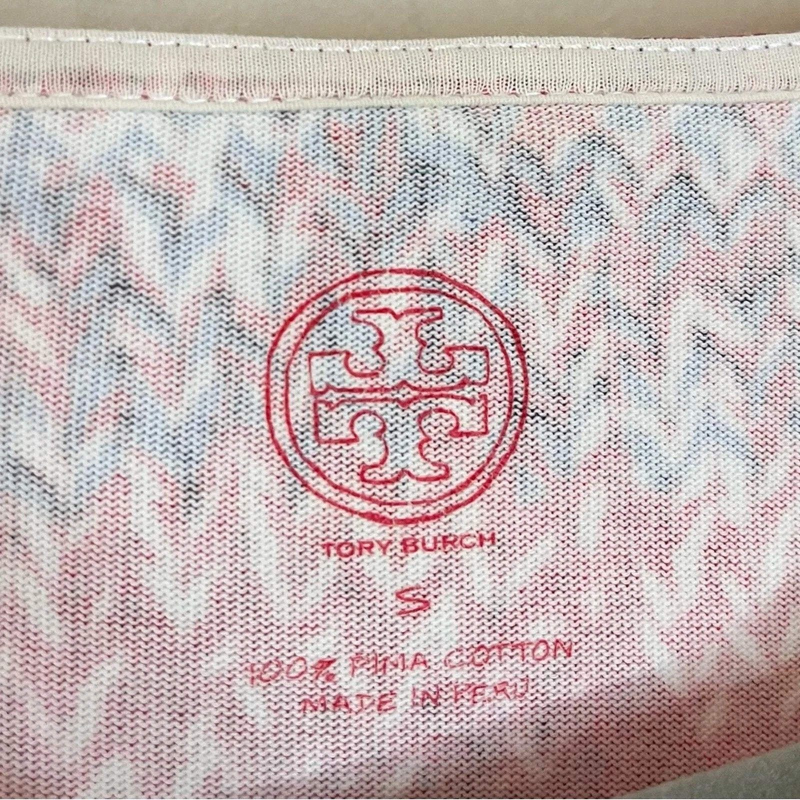 Abito Tory Burch Pima cotone maglia stampa scollo barca tubino rosso bianco blu piccolo