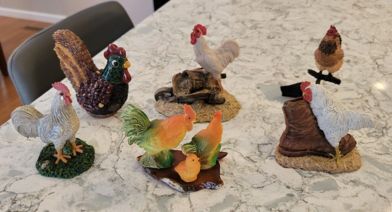 ARTESANIA RINCONADA Rooster Chicken Figurine Uruguay Deaton Fisher Lot of 6