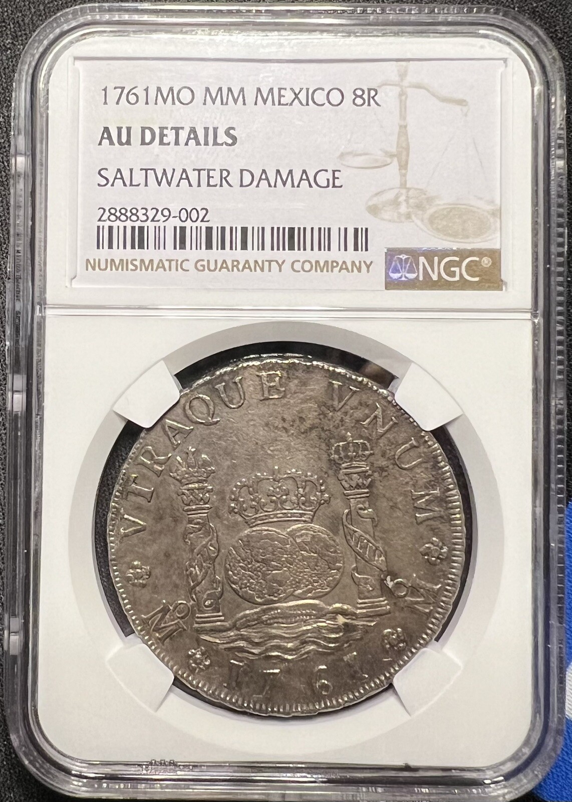 1761 MoMM Mexico Silver 8 Reales Pillar Dollar NGC AU Details Salt