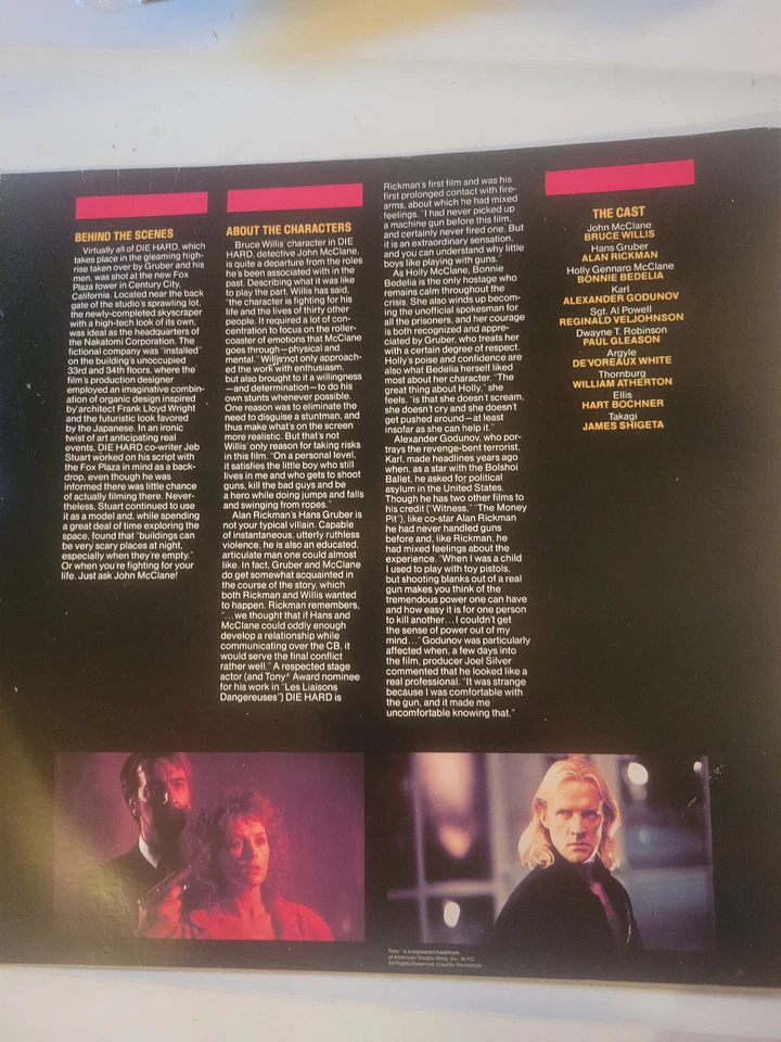1989 LaserDisc Die Hard Laserdisc Widescreen EP Bruce Willis Very Good Classic! - Image 3 of 4