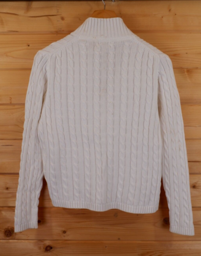 L.L. Bean Cable Knit Cotton Zip Cardigan Jumper Small White - Picture 5 of 7