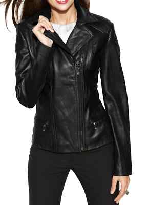 Damen Schwarze Lederjacke 100% Weiches Lammfell Motorrad Biker Slim Fit Jacke