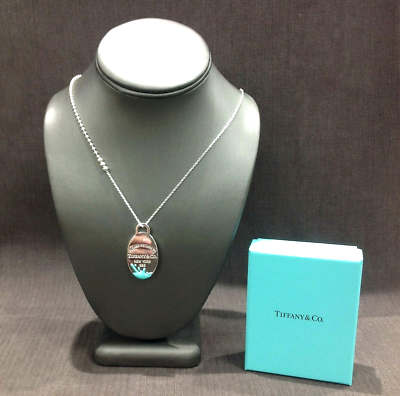 Tiffany & Co. enamel splash medallions s Tiffany & Co Blue Enamel Splash Oval Dog Tag Charm Necklace  main image 2