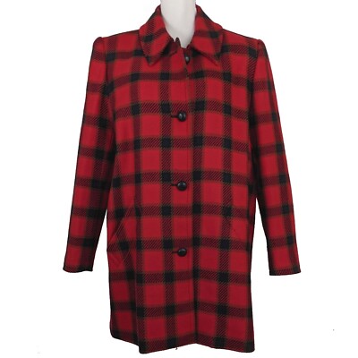 Vintage Carlisle Womens Size 14 Red Plaid 100% Wool Lined Swing Coat