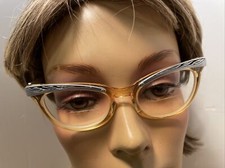 Vintage Cat Eye SHURON Etched Eyeglasses Frame USA EUC Silver Metal RARE 5.5"