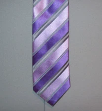Geoffrey Beene CLASSIC PURPLE GREY Striped Silk 59" Neck Tie #256